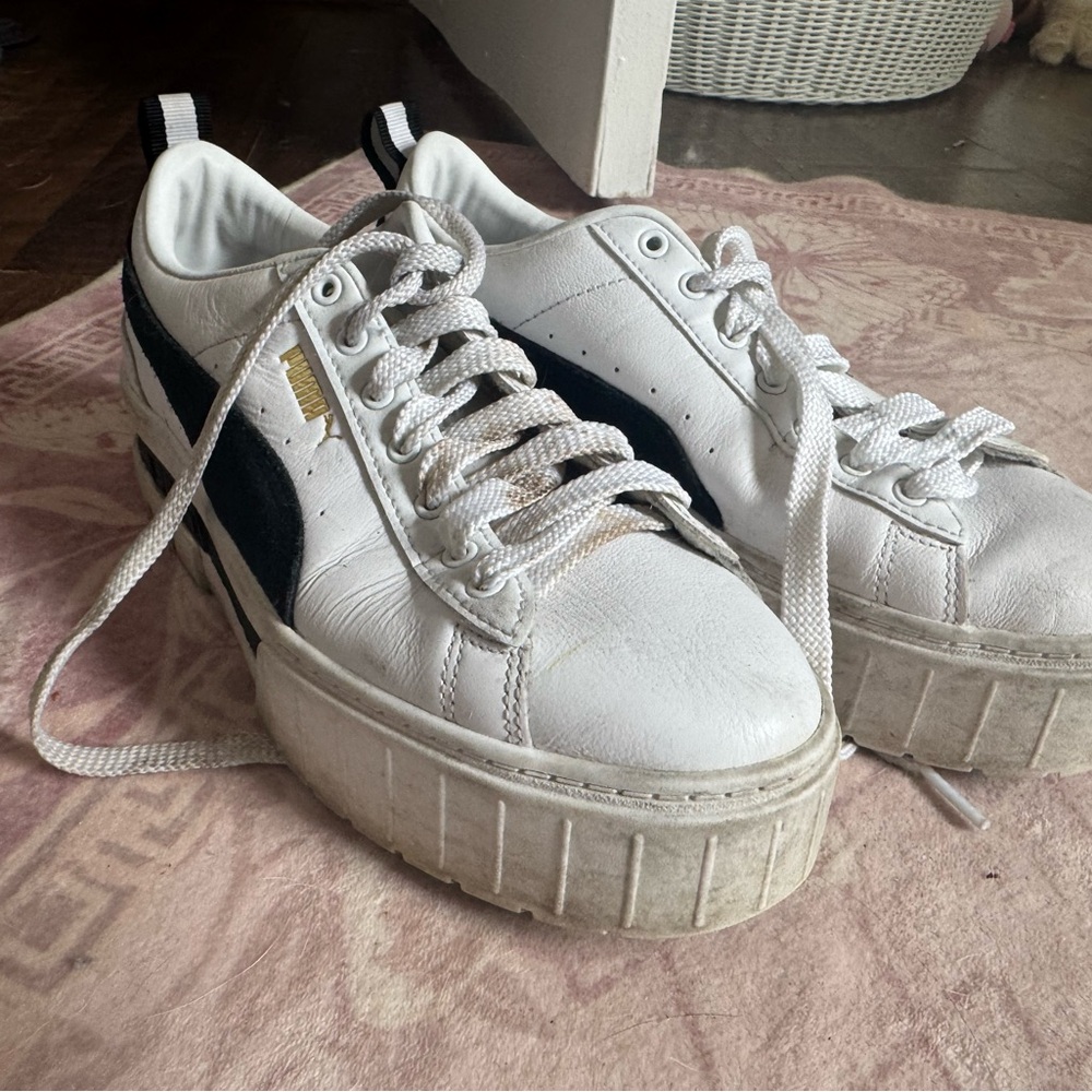 Puma Women’s White Platform Sneakers with Black Stripe